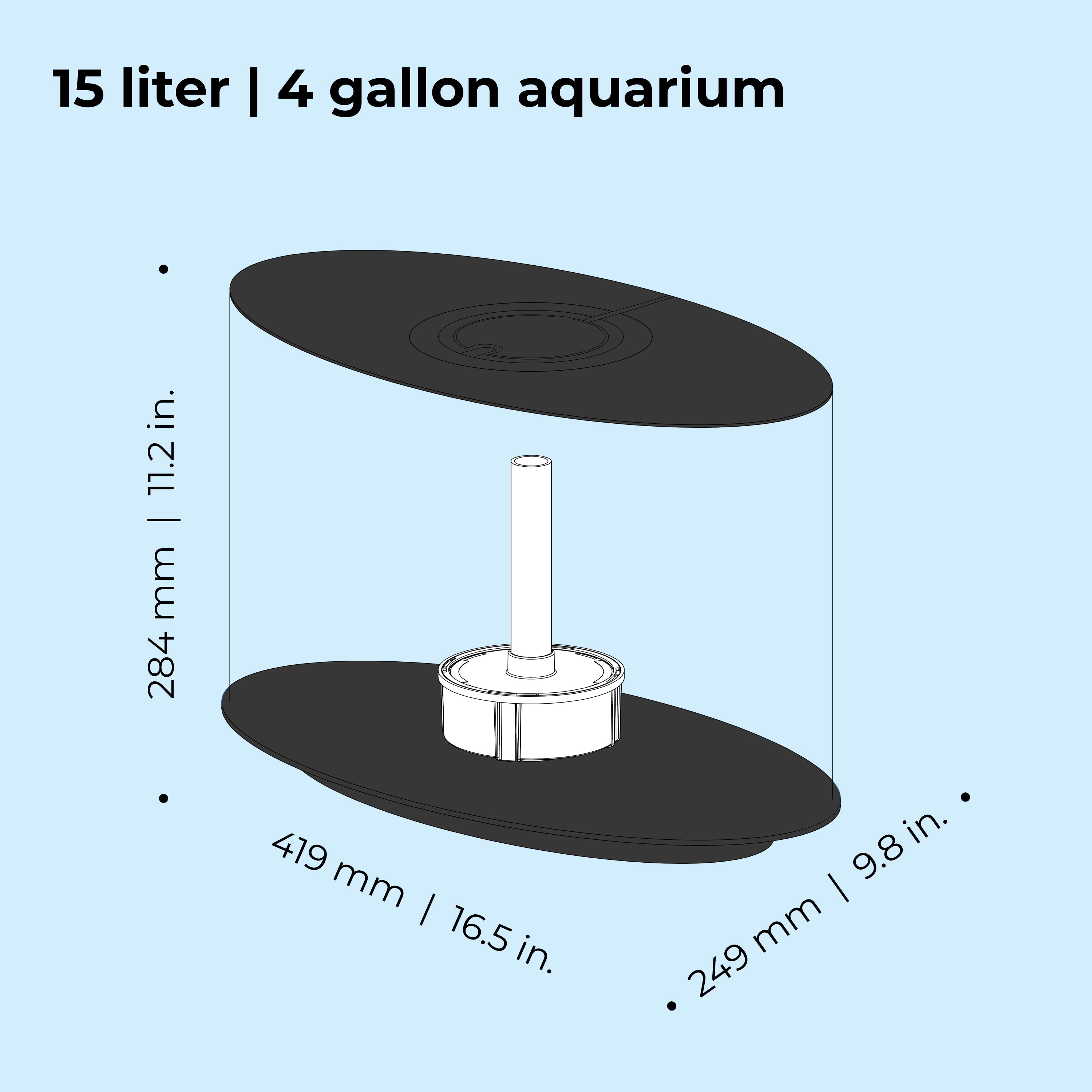 LOOP 15 Aquarium with Multi Colour LED Light - Dimensions