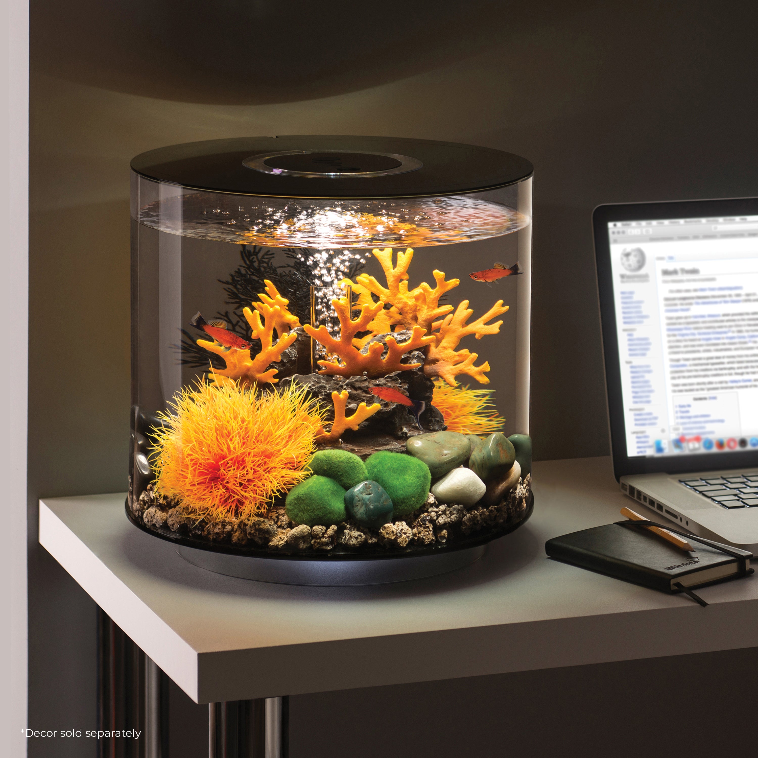 TUBE 15 Aquarium with Standard White LED Light - Black In Use