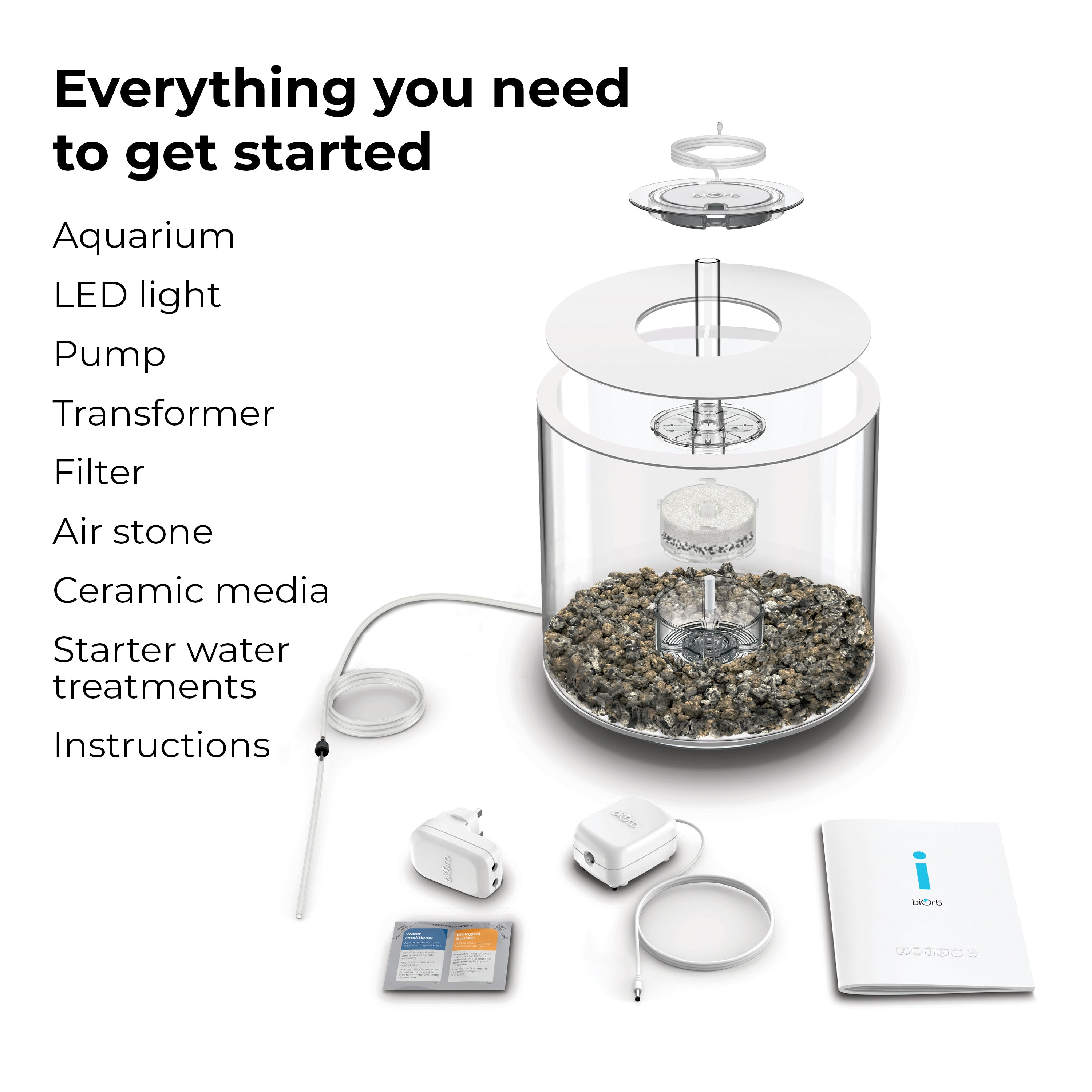 TUBE 15 Aquarium with Standard White LED Light - Everything you need to get started