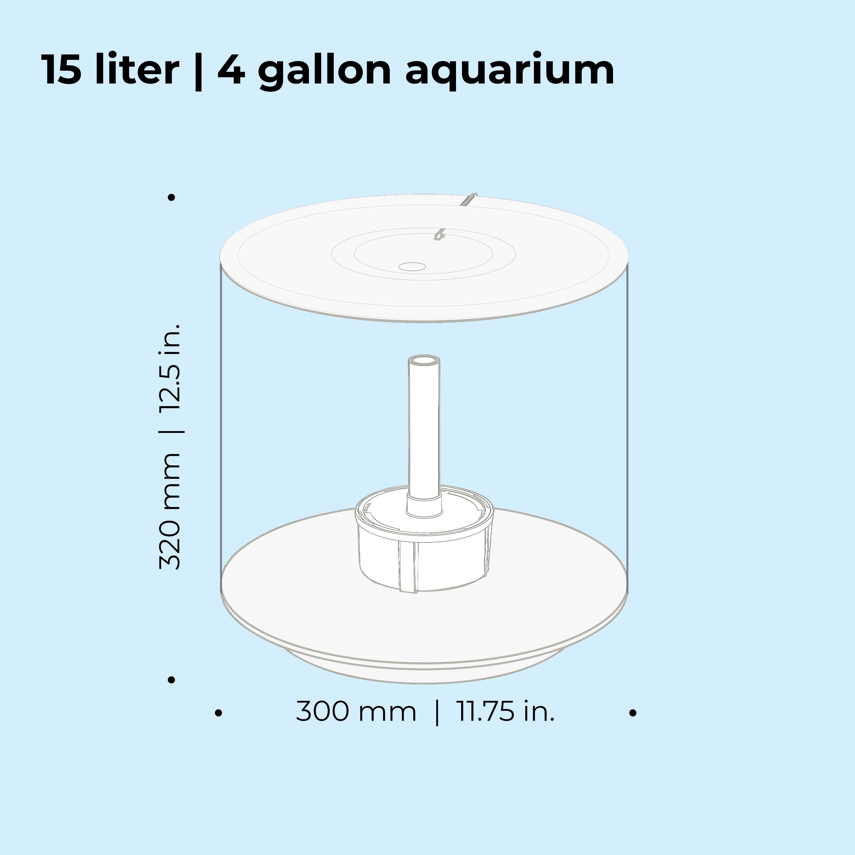 TUBE 15 Aquarium with Standard White LED Light - Dimensions