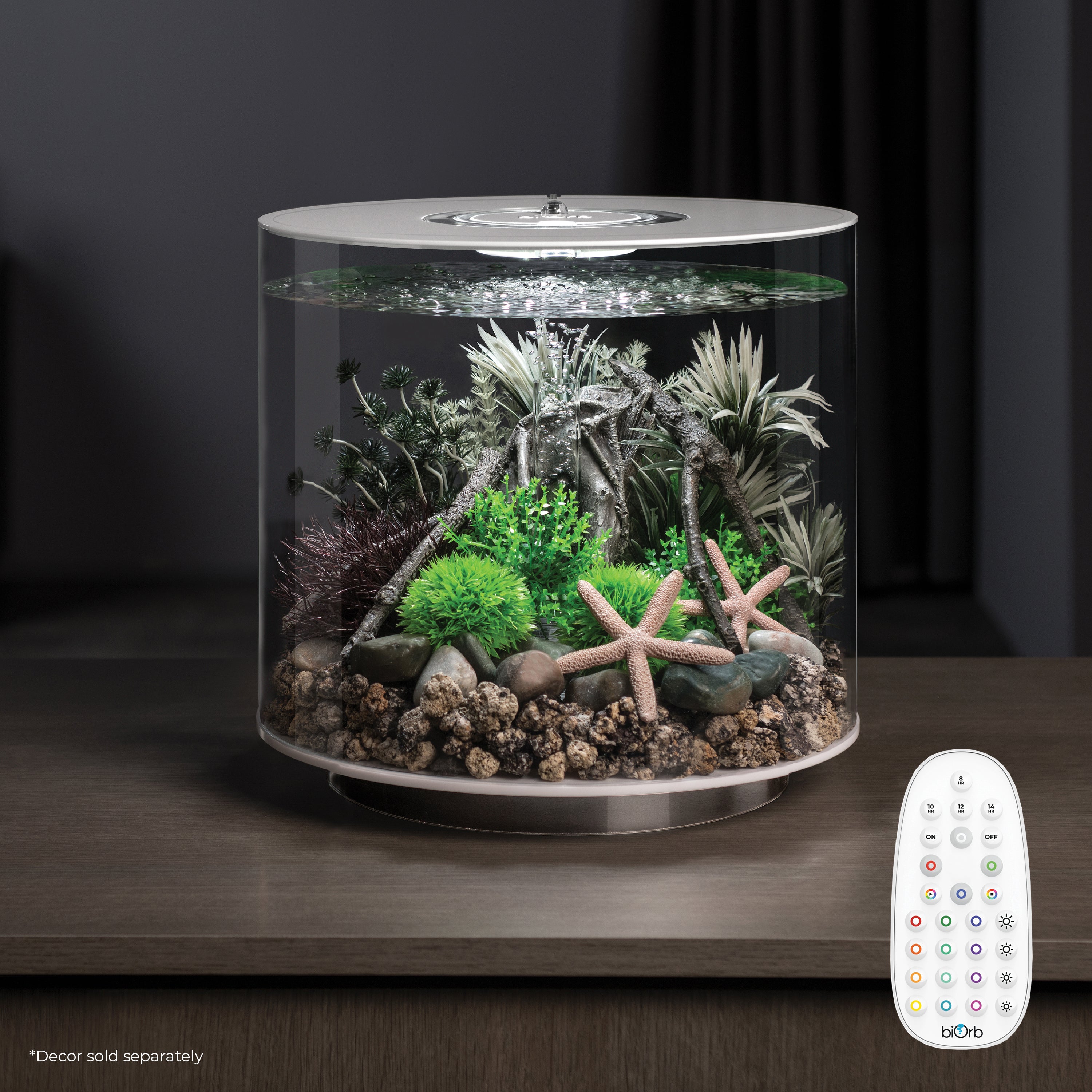 TUBE 15 Aquarium with Multi Colour LED Light - White In Use