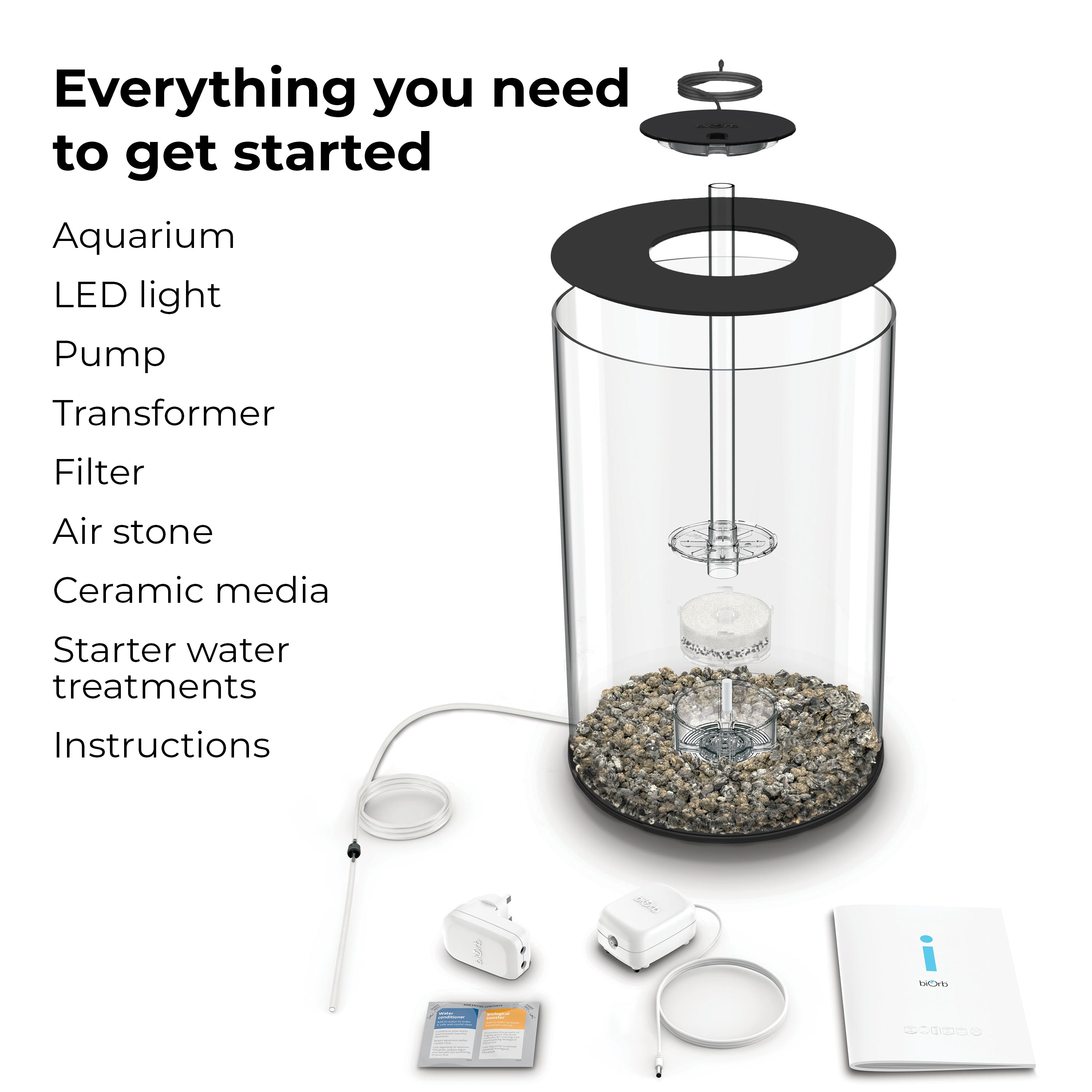 TUBE 30 Aquarium with Standard White LED Light - Everything you need to get started